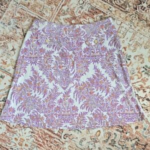 J. McLaughlin Floral Purple White A-Line Skirt Size 8 Casual Resort Wear